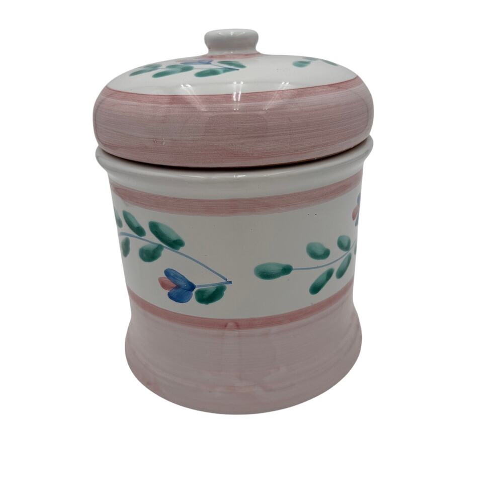 Vintage Caleca Canister Pink Garland Made in Italy Handpainted